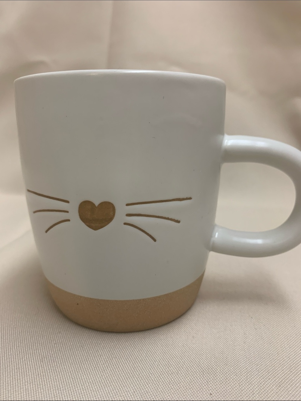 Hobby Lobby White Ceramic Cat Mug with Gold Details
